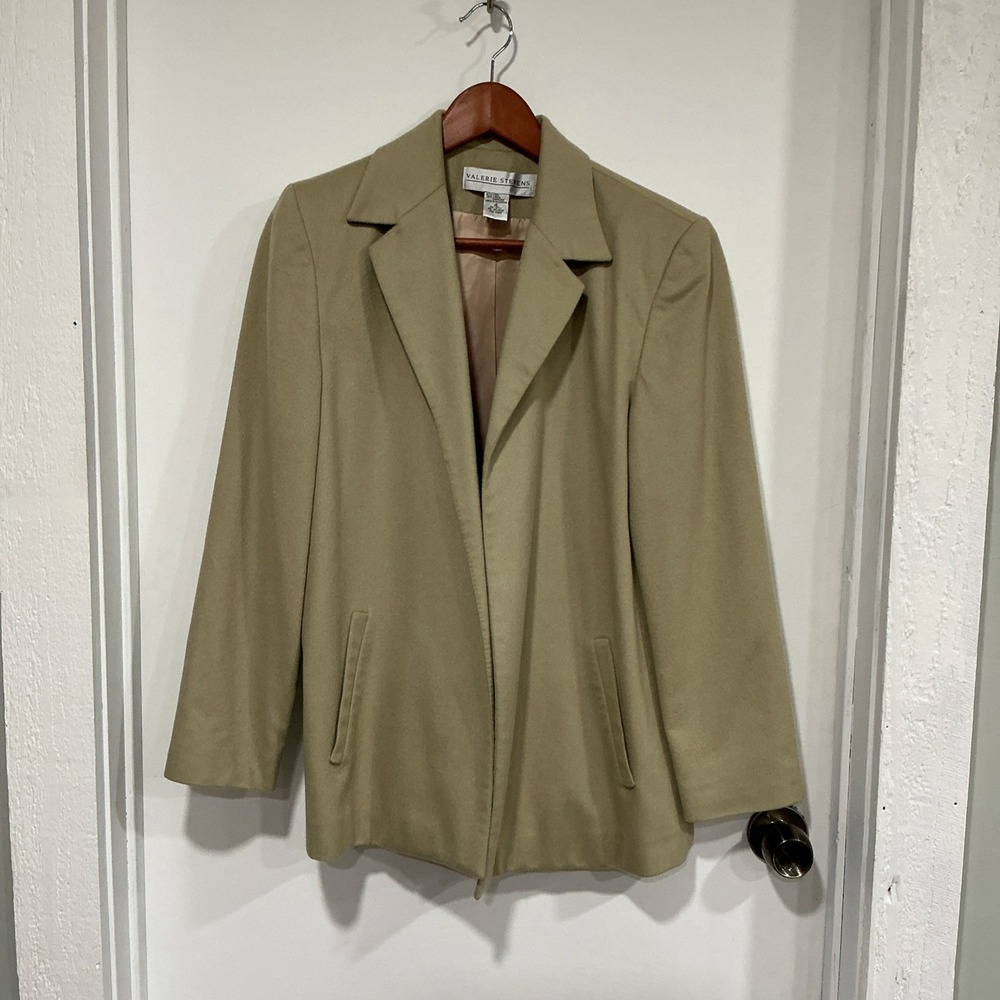 Valerie Stevens Wool Cashmere Blend Open Blazer Jacket, 4, Beige, Capsule